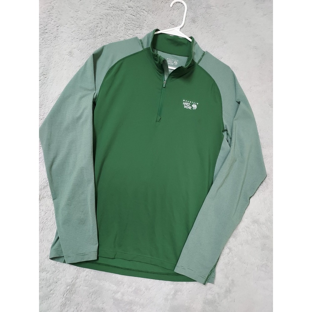 Mountain Hardwear Pullover Mens Large Wicked Tech 1/4 Zip Green Performance HOLE